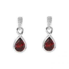 Boucles d'oreilles Pendantes  Infini Or Blanc 375 Grenat et Diamant