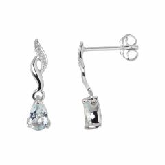 Boucles d'oreilles Pendantes Or blanc 375 Aigue Marine et Diamant