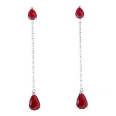 Boucles d'oreilles Pendantes Or Blanc 750 Rubis taille poire