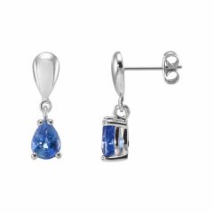 Boucles d'oreilles Pendantes Or Blanc 750 Saphir de Ceylan