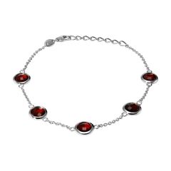 Bracelet Argent 925 Rhodié Grenat Rond