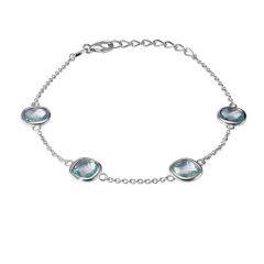 Bracelet Argent 925 Rhodié Topaze bleue traitée Coussin