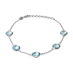 Bracelet Argent 925 Rhodié Topaze bleue traitée Ronde