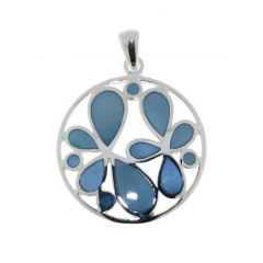 Pendentif Argent 925 Fleurs Nacre bleue