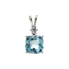 Pendentif en Argent 925 Rhodié Topaze bleue traitée Coussin 8x8mm et Oxyde