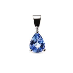 Pendentif Or Blanc 750 Saphir Ceylan Poire 8x6mm