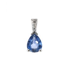 Pendentif Or Blanc 750 Saphir de Ceylan Poire 8x6mm et diamants