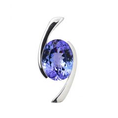 Pendentif Or Blanc 750 Tanzanite AAA Ovale 10x8mm