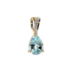 Pendentif Or Jaune 375 Topaze bleue traitée poire 8x6mm et diamant