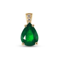 Pendentif  Or Jaune 750 Emeraude AAA poire 11x9mm et diamants