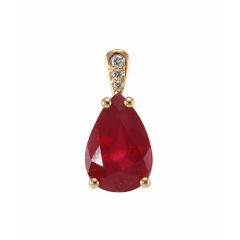 Pendentif Or Jaune 750 Rubis traité poire 12x8mm et diamants