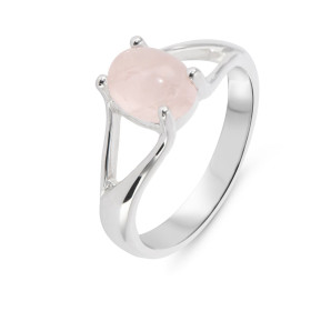 Bague Argent 925 Quartz Rose Ovale 8x6mm. Bague en Argent 925 sertie d'une pierre de 8x6mm. Pierre taillée en cabochon et ...