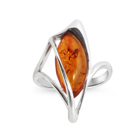 Bague Argent et Ambre forme contemporaine