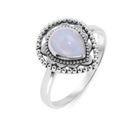 Bague Bohème Argent 925 Calcédoine Poire 8x6mm