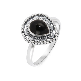 Bague Bohème Argent 925 Onyx Poire 8x6mm. Bague en Argent 925 sertie d&#39;une pierre de 8x6mm. Pierre taillée en cabochon...