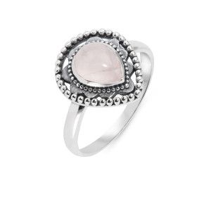 Bague Bohème Argent 925 Quartz Rose Poire 8x6mm. Bague en Argent 925 sertie d'une pierre de 8x6mm. Pierre taillée en caboc...