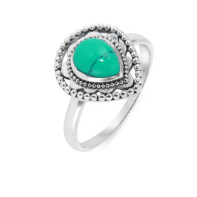 Bague Bohème Argent 925 TurquoiseReconstituée Poire 8x6mm