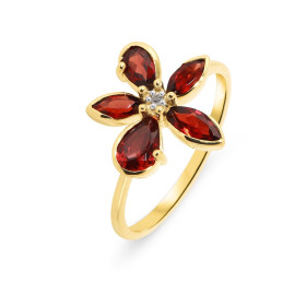 Bague Fleur Or Jaune 375 Grenat et Diamant