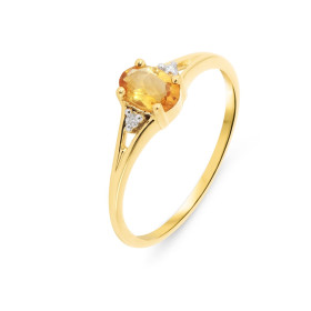 Bague Or Jaune 375 Citrine Ovale 6x4mm et diamant