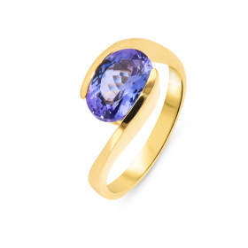 Bague Or jaune 750 Tanzanite Ovale 9.5 x 7.5mm AAA