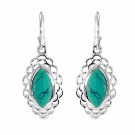 Boucles d'oreilles Pendantes en Argent et Turquoise Reconstituée. Ces boucles d'oreilles sont serties de pierres taillées ...