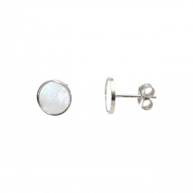 Boucles d'oreilles clou argent rhodié rond de nacre