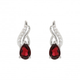 Boucles d'oreilles en Argent 925 Rhodié Grenat Poire 6x4mm et Oxydes