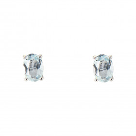 Boucles d'oreilles Or Blanc 750 Aigue Marine Ovale 7x5mm