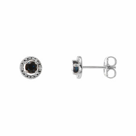 Boucles d'oreilles Or Blanc 750 Saphir Rond 3mm et Diamant