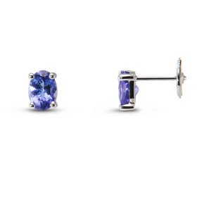 Boucles d&#39;oreilles en Or Blanc serties de 2 Tanzanites AAA ovales de 7x5mm (2x0,75 carat). Système de fermeture sécuri...