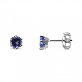 Boucles d'oreilles Or Blanc Tanzanites AAA Rondes 5mm