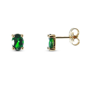 Boucles d'oreilles Or Jaune 750 Grenat Tsavorite Ovale 7x5mm. Boucles d'oreilles type puces en Or Jaune 750. Pierres ovale...