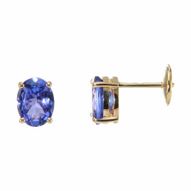 Boucles d'oreilles Or Jaune Tanzanites AAA Ovales 8x6mm