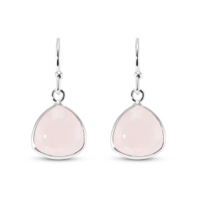 Boucles d'oreilles Pendantes Argent 925 et Quartz Rose Triangulaire 10mm