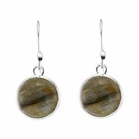 Boucles d'oreilles Pendantes Argent 925 Labradorite Ronde 12mm. Pierres rondes taille cabochon de 12mm de diamètre. Dimens...