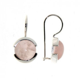 Boucles d'oreilles  Pendantes Argent Quartz Rose Rond 10mm