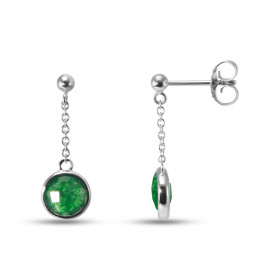 Boucles d'oreilles Pendantes Argent Rhodié  Aventurine ronde