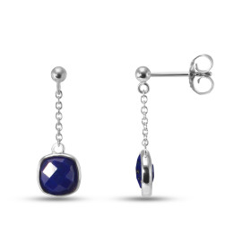 Boucles d'oreilles Pendantes Argent Rhodié Lapis lazuli coussin