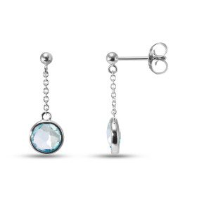 Boucles d'oreilles Pendantes Argent Rhodié  Topaze bleue ronde