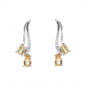 Boucles d'oreilles Pendantes en Argent 925 Rhodié Citrine Poire et Oxyde