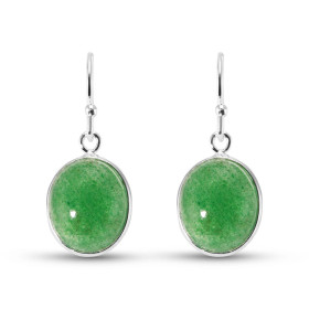 Boucles d'oreilles Pendantes en Argent et Aventurine Ovale Cabochon 12x10mm