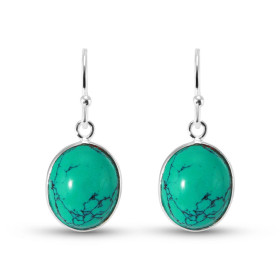 Boucles d'oreilles Pendantes en Argent et Turquoise Reconstituée Ovale Cabochon 12x10mm