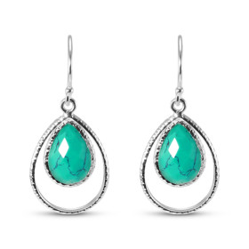 Boucles d'oreilles Pendantes en Argent et Turquoise Reconstituée Poire Cabochon