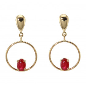 Boucles d'oreilles pendantes en Or Jaune 750 et Rubis AAA ovales 6x4mm