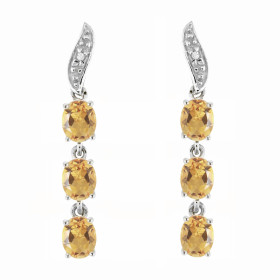 Boucles d'oreilles Pendantes Or Blanc 375 Citrine et Diamant