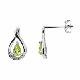 Boucles d'oreilles Pendantes Or Blanc 375 Péridot et Diamant