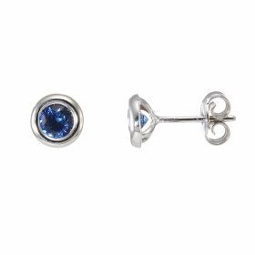 Boucles d'oreilles Pneu Or Blanc 750 Saphir De Ceylan AAA Rond 4.5mm