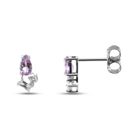 Boucles d'oreilles Puces Argent Rhodié Améthyste et Oxydes de zirconium