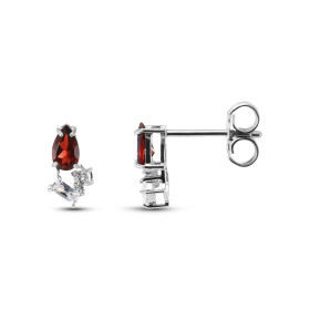 Boucles d'oreilles Puces Argent Rhodié Grenat et Oxydes de zirconium