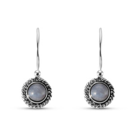 Boucles d'oreilles Vintage Pendantes Argent 925 et Calcédoine Ronde 5mm 